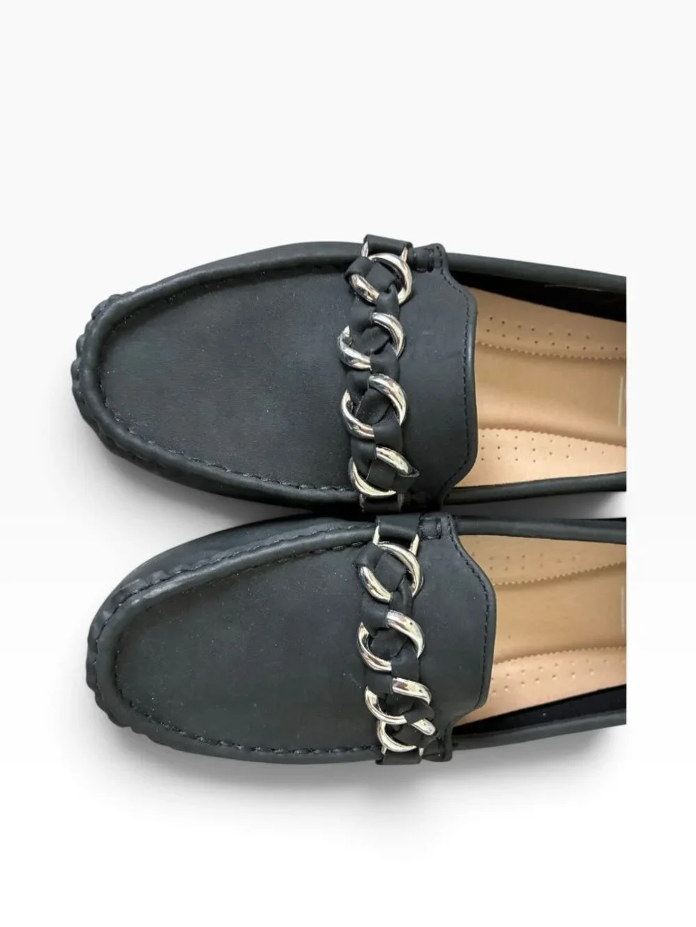 Lauren Blakwell Black Chain-Trim Driving Loafers